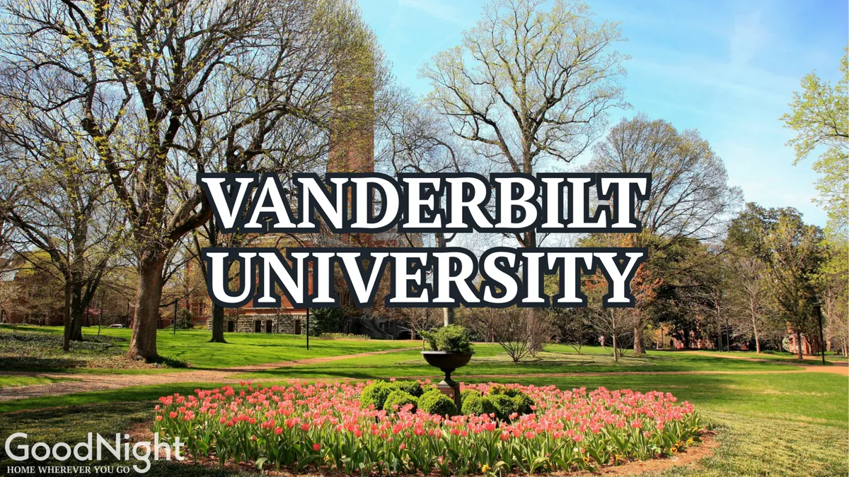 A peaceful university campus scene featuring a stately university building, a vibrant fountain, flower beds, mature trees, and pathways. Students and visitors can be seen walking, studying, and gathering in the green spaces.