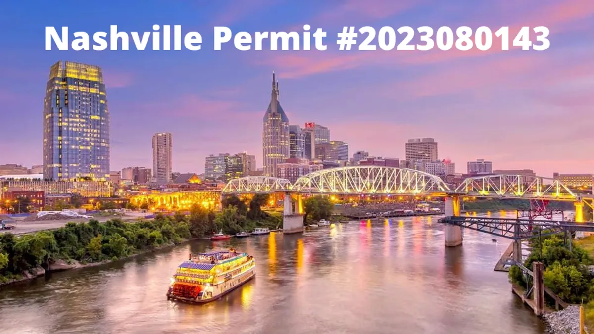 A panoramic view of the Nashville skyline at sunset, with a riverboat gliding over the water and bridges connecting the city. The vibrant cityscape glows, evoking the excitement of exploring Nashville's nightlife and urban romance.